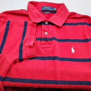 Polo Ralph Lauren Men's Classic Fit Red Navy Striped Pony Logo Polo Shirt Large
